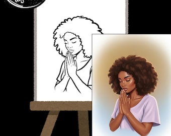 Praying Woman| Faith| Paint Template Diy| Coloring Page| Digital Print| Download