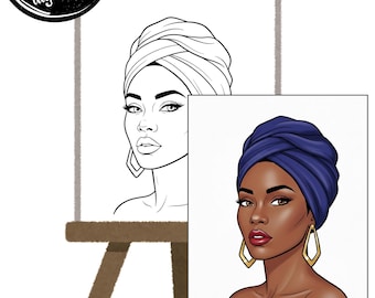 Turban Woman Outline | DIY Paint Party Canvas (Digital Download)