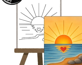 Sunset Painting Outline | DIY Paint Party Canvas (Digital Download)