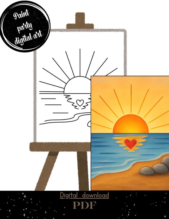 Sunset Painting Outline | DIY Paint Party Canvas (Digital Download)