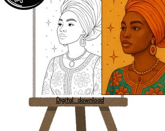 Woman in Turban Outline: Paint & Sip Party Template (PNG Digital Download)