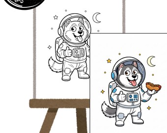 Astro Dog Paint Party Canvas | Husky Art Stencil (Digital Download)