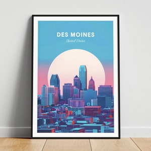 Des Moines travel print - US wall art, Des Moines poster, Iowa poster, Personalized Gift, Wedding gift, Custom Text