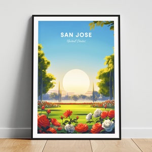 Reisafdruk San Jose - kunst aan de muur Verenigde Staten, poster San Jose, poster Californië, gepersonaliseerd cadeau, huwelijkscadeau, aangepaste tekst