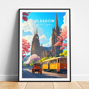 Glasgow travel print - United Kingdom travel poster, Glasgow poster, Glasgow UK poster, Personalized Gift, Wedding gift, Custom Text