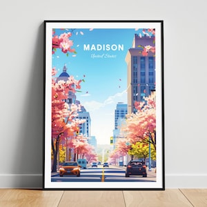 Madison travel print - US wall art, Madison poster, Wisconsin poster, Personalized Gift, Wedding gift, Custom Text