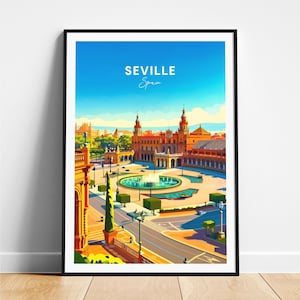 Impresión de viaje a Sevilla - Póster de viaje a España, Póster de Sevilla, Póster de Sevilla España, Regalo personalizado, Regalo de boda, Texto personalizado