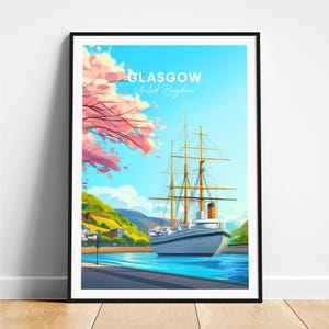 Glasgow travel print - United Kingdom travel poster, Glasgow poster, Glasgow UK poster, Personalized Gift, Wedding gift, Custom Text