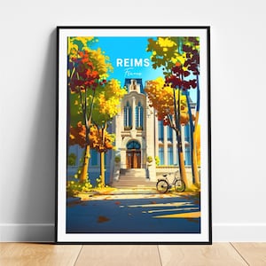 Reims travel print - France travel poster, Reims poster, Reims France poster, Personalized Gift, Wedding gift, Custom Text