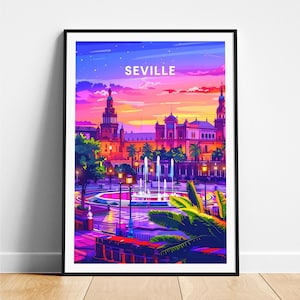 Impresión de viaje a Sevilla - Póster de viaje a España, Póster de Sevilla, Póster de Sevilla España, Regalo personalizado, Regalo de boda, Texto personalizado