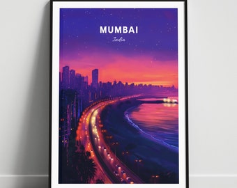 Impresión de viaje de Mumbai - Arte de la pared de la India, cartel de Mumbai, unidad marina, cartel de regalo personalizado, cartel minimalista, regalo de boda