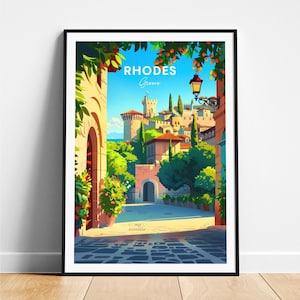 Rhodes travel print - Greece travel poster, Rhodes poster, Rhodes Greece poster, Personalized Gift, Wedding gift, Custom Text