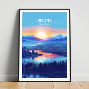 Impression de voyage Helena - Affiche de voyage aux États-Unis, affiche Helena, affiche Helena Montana, cadeau personnalisé, cadeau de mariage, texte personnalisé