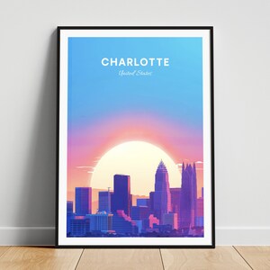 Charlotte travel print - United States wall art, Charlotte poster, North Carolina poster, Personalized Gift, Wedding gift, Custom Text