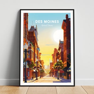 Des Moines travel print - US wall art, Des Moines poster, Iowa poster, Personalized Gift, Wedding gift, Custom Text