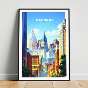 Madison travel print - US wall art, Madison poster, Wisconsin poster, Personalized Gift, Wedding gift, Custom Text