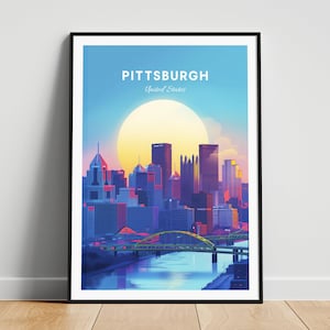Pittsburgh travel print - US travel poster, Pittsburgh poster, Pittsburgh Pennsylvania poster, Personalized Gift, Wedding gift, Custom Text