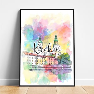 Krakow travel print - Poland travel poster, Krakow poster, Krakow Poland poster, Modern poster
