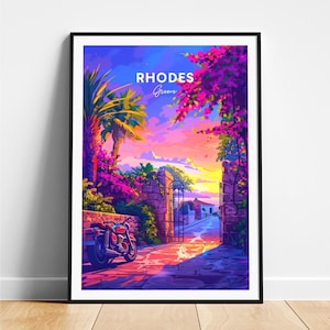 Rhodes travel print - Greece travel poster, Rhodes poster, Rhodes Greece poster, Personalized Gift, Wedding gift, Custom Text