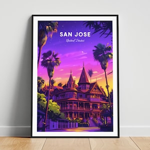 Reisafdruk San Jose - kunst aan de muur Verenigde Staten, poster San Jose, poster Californië, gepersonaliseerd cadeau, huwelijkscadeau, aangepaste tekst