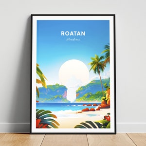 Roatan travel print - Honduras wall art, Roatan poster, West Bay Beach, Personalized gift poster, Minimalist poster, Wedding gift