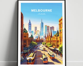 Melbourne travel print - Australia travel poster, Melbourne poster, Melbourne Victoria poster, Personalized Gift, Wedding gift, Custom Text