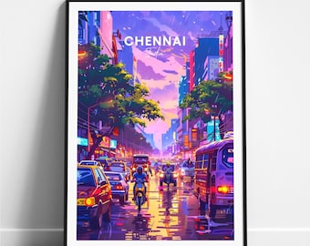 Impresión de viaje de Chennai: póster de viaje de la India, póster de Chennai, póster de Chennai Tamil Nadu, regalo personalizado, regalo de boda, texto personalizado