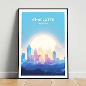 Charlotte travel print - United States wall art, Charlotte poster, North Carolina poster, Personalized Gift, Wedding gift, Custom Text