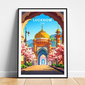 ラクナウ旅行プリント - インド旅行ポスター、ラクナウポスター、ラクナウウッタルプラデーシュポスター、パーソナライズギフト、結婚祝い、カスタムテキスト