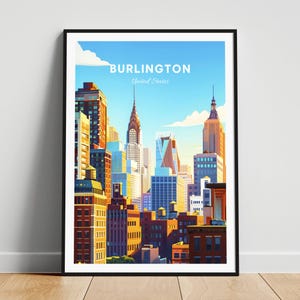 Burlington travel print - US travel poster, Burlington poster, Burlington North Carolina, Personalized Gift, Wedding gift, Custom Text