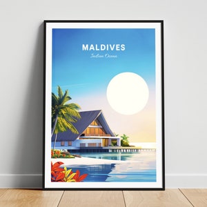 Maldives travel print - Indian Ocean wall art, Maldives poster, Indian Ocean print, Personalized gift poster, Minimal poster, Wedding gift