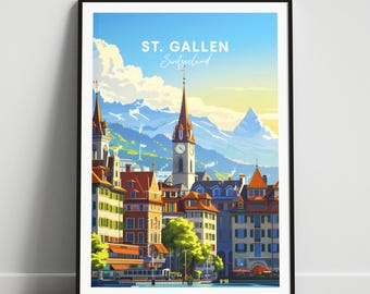 St. Gallen Reisedruck - Schweiz Reiseplakat, St. Gallen Plakat, St. Gallen Schweiz Plakat, personalisiertes Geschenk, individueller Text