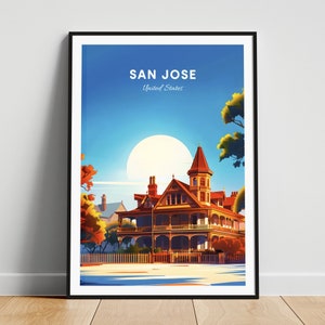 Reisafdruk San Jose - kunst aan de muur Verenigde Staten, poster San Jose, poster Californië, gepersonaliseerd cadeau, huwelijkscadeau, aangepaste tekst
