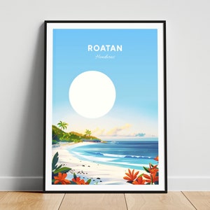 Roatan travel print - Honduras wall art, Roatan poster, Beach poster, Personalized gift poster, Minimalist poster, Wedding gift