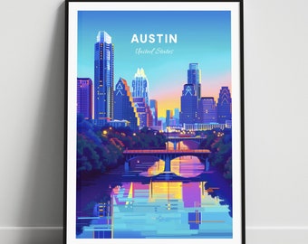 Austin travel print - United States wall art, Austin poster, Texas poster, Personalized Gift, Wedding gift, Custom Text