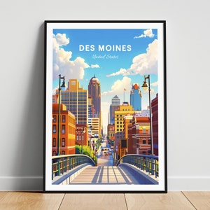 Des Moines travel print - US wall art, Des Moines poster, Iowa poster, Personalized Gift, Wedding gift, Custom Text