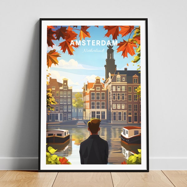 Amsterdam travel print - Netherlands wall art, Amsterdam poster, Netherlands print, Personalized gift poster, Minimal poster, Wedding gift