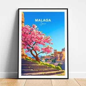 Malaga travel print - Spain travel poster, Malaga poster, Malaga Spain poster, Personalized Gift, Wedding gift, Custom Text