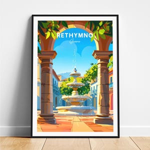 Impression de voyage à Réthymnon - Affiche de voyage en Grèce, affiche de Réthymnon, affiche de Réthymnon en Grèce, cadeau personnalisé, cadeau de mariage, texte personnalisé