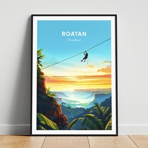 Roatan travel print - Honduras wall art, Roatan poster, Zipline poster, Personalized gift poster, Minimalist poster, Wedding gift