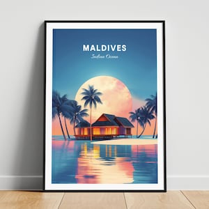 Maldives travel print - Indian Ocean wall art, Maldives poster, Indian Ocean print, Personalized gift poster, Minimal poster, Wedding gift