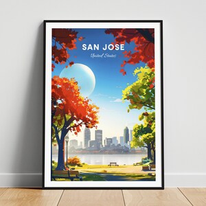 Reisafdruk San Jose - kunst aan de muur Verenigde Staten, poster San Jose, poster Californië, gepersonaliseerd cadeau, huwelijkscadeau, aangepaste tekst