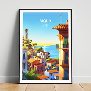 Sicily travel print - Italy travel poster, Sicily poster, Sicily Italy poster, Personalized Gift, Wedding gift, Custom Text