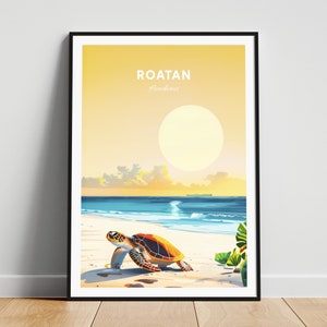 Roatan travel print - Honduras wall art, Roatan poster, Beach poster, Personalized gift poster, Minimalist poster, Wedding gift