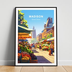 Madison travel print - US wall art, Madison poster, Dane County Farmers Market, Personalized Gift, Wedding gift, Custom Text