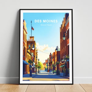 Des Moines travel print - US wall art, Des Moines poster, Iowa poster, Personalized Gift, Wedding gift, Custom Text