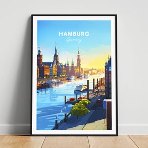 Hamburg travel print - Germany travel poster, Hamburg poster, Hamburg Germany poster, Personalized Gift, Wedding gift, Custom Text