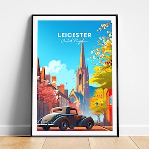 Leicester travel print - United Kingdom travel poster, Leicester poster, Leicester UK poster, Personalized Gift, Wedding gift, Custom Text