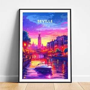 Impresión de viaje a Sevilla - Póster de viaje a España, Póster de Sevilla, Póster de Sevilla España, Regalo personalizado, Regalo de boda, Texto personalizado
