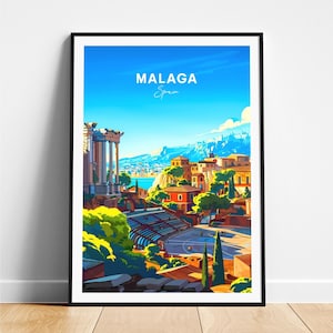Malaga travel print - Spain travel poster, Malaga poster, Malaga Spain poster, Personalized Gift, Wedding gift, Custom Text
